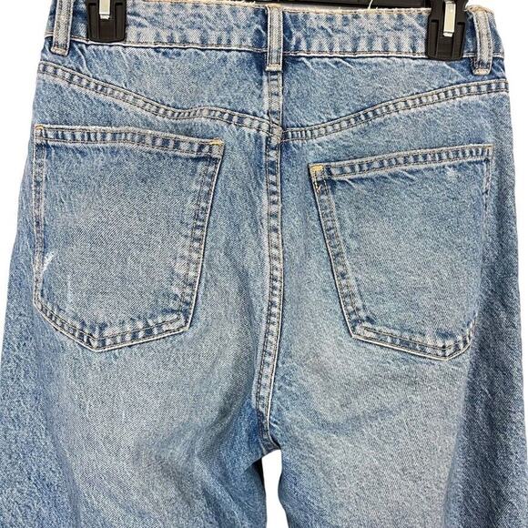 Zara Womens High Rise Distressed Medium Wash Blue Jeans Relaxed Mom Fit sz 4 - Picture 13 of 16